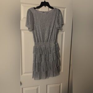 MSK Shimmering Silver Tiered Mini Dress